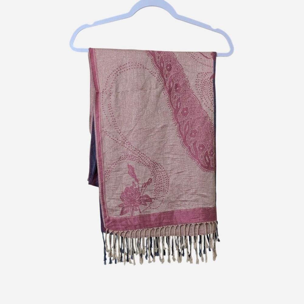 Soft Pink Floral Pashmina Shawl Wrap Coquette Boho Fairy Fringe Scarf